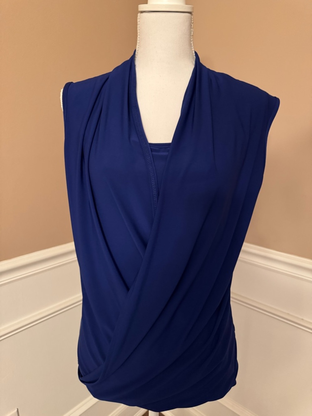 For Cynthia Royal Blue Drape Front Sleeveless Top Size Medium